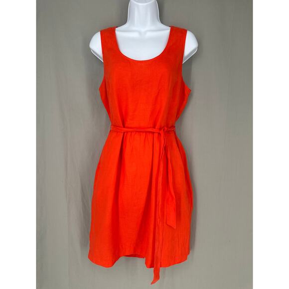 Loft Dress Womens 8 Orange Mini Linen Belted Pockets Summer Beachy Sleeveless - Picture 1 of 6